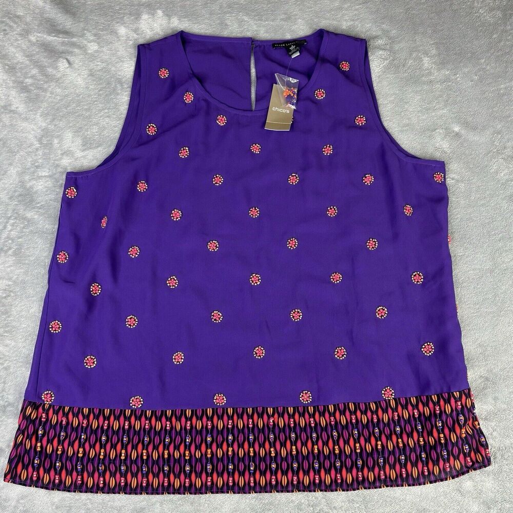 Black Label Chico's Top Women's 3‎ L/XL Purple Beaded Sleeveless Blouse New $119